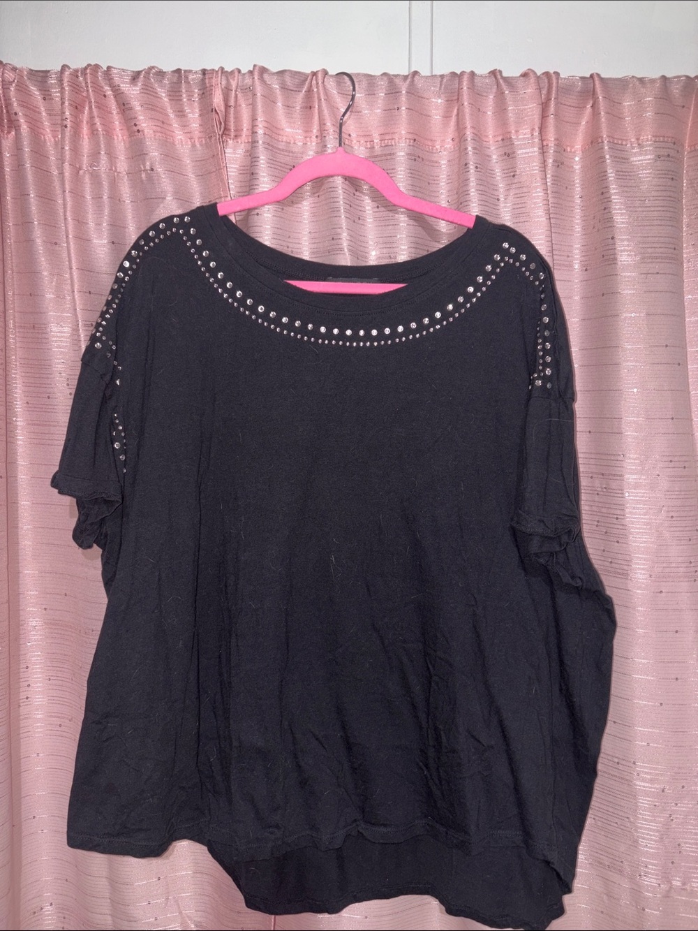 New Look Black Short Sleeve Top with Studded Scoop Neck